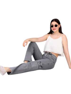 Denim High Waist Straight Fit Jeans for Women, Grey