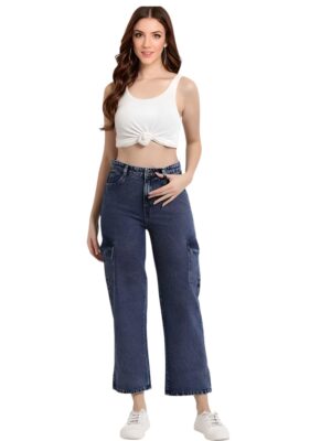 Denim High Waist Straight Fit Jeans for Women, Navy Blue